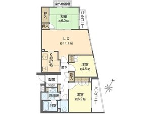 世田谷区野毛上野毛南パークホームズ4990万円の間取り図