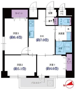 台東区西浅草カーサ田原町4290万円の間取り図