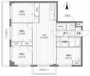 板橋区熊野町秀和大山レジデンス3980万円の間取り図