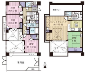 中野区沼袋ヴェルビュ沼袋5380万円の間取り図