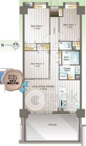 新宿区西落合ライオンズガーデン哲学堂4580万円の間取り図