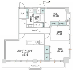 豊島区上池袋コスモ上池袋の間取り図
